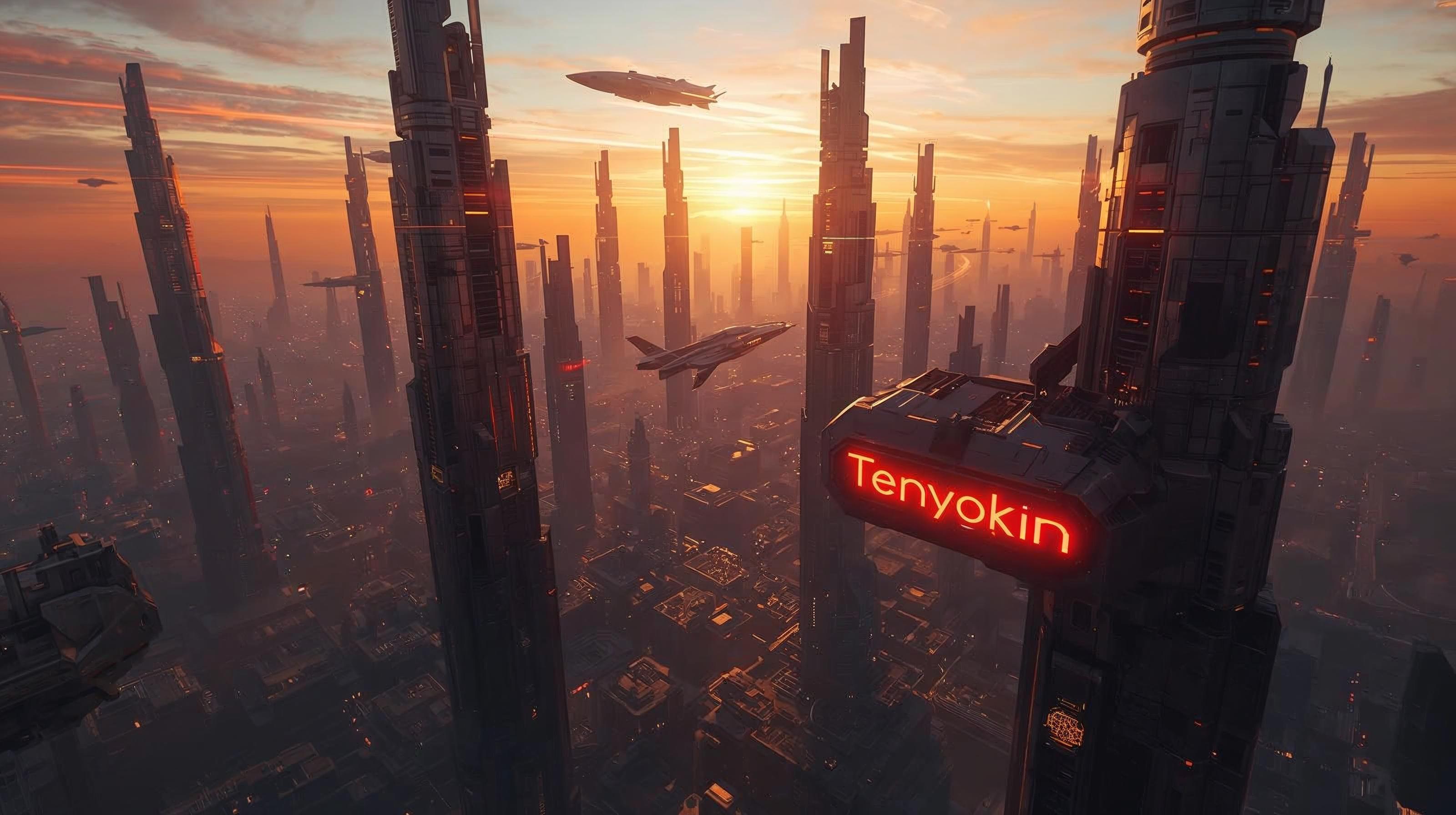 Downtown in the capital city of the planet Tenyokin, the cosmopolitan Tenyokin Prime megalopolis